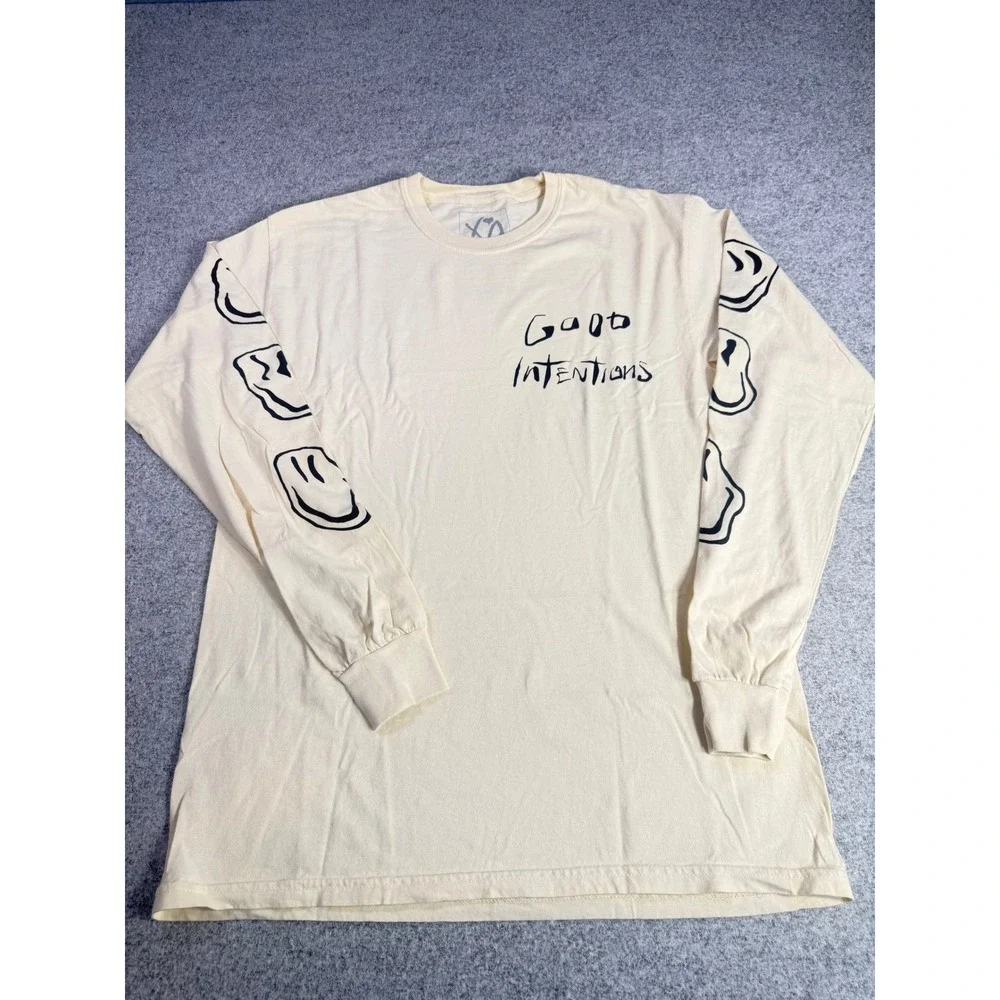 The Weeknd XO Nav Good Intentions‎ Long Sleeve Shirt Cream Smiley Face Mens M
